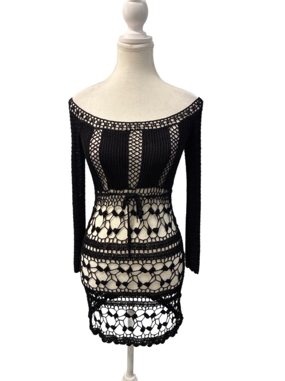 Y2K Costa Blanca boho crochet knit dress in black.
